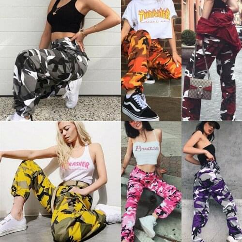 Richkeda Store New 2021 Women Fashion 11 Color Camo Cargo Pants High Waist Hip Hop Trousers Military Army Combat Camouflage