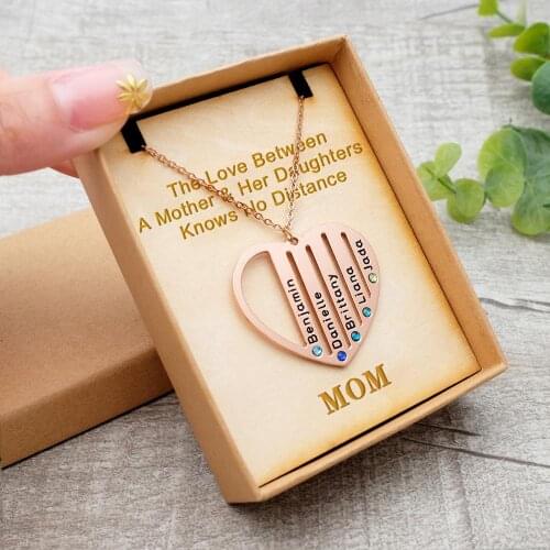Personalized Family Name Necklace,Mothers Necklace,Customized Heart Pendants, Birthstone Necklace,Gift for Grandma,Mothers Gift