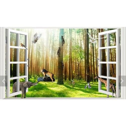 Customized 3d photo wallpaper 3d wall mural wallpaper Green trees and a giraffe animal 3d background wall living room decoration