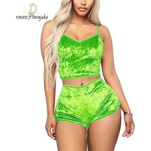 2020 Woman Summer Sexy Two Pieces Nightclub Party Sets Velvet Underwear Lingerie Woman Intimates Sets Tops Pants Lace Edge Sets