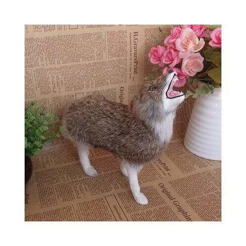 Simulation cute brown wolf 21x23x7cm model polyethylene&furs wolf model home decoration props ,model gift d658