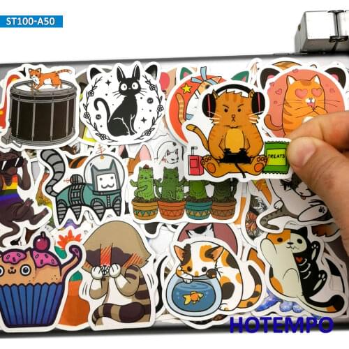 50pcs Cute Cartoon Cats Style Kitten Pet Stickers Toys for Child Kids DIY Stationery Scrapbook Phone Laptop Case Decals Stickers