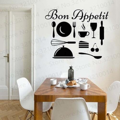 Wall Stickers Bon Appetit Kitchen Restaurant Food Chef Art Decals Vinyl Home Decor PW376