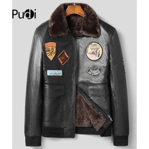 Pudi MT120 New Fashion Man Real Wool Fur Coat Jacket Genuine Sheep Skin Leather Jackets Winter Warm Coats Outwear
