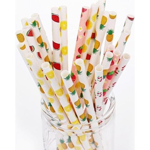 25pcs Disposable Straws Food Grade Paper Drinking Straws Wedding Birthday Party Supplies Cute Fruit Straws Kitchen Accessories