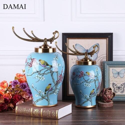Painted Ceramic Vase Vintage Flower Bird Decorative Porcelain Flowers Vases Living Room Storage Jars Ornaments Home Decoration