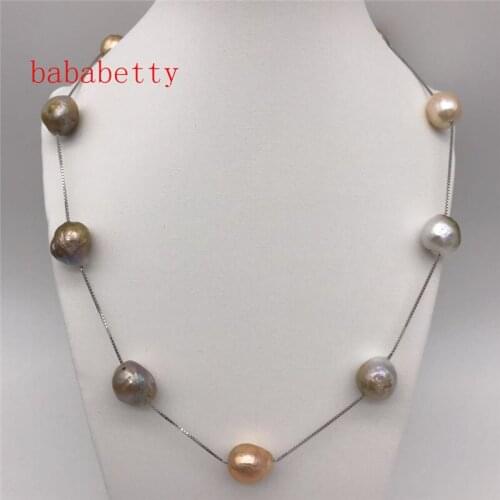 NEW Perfect 12-13MM natural Multicolor irregular shaped baroque pearls Tibetan silver necklace 18"