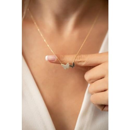 Double Butterfly Pattern Gold Plated Silver Italian Necklace, Women 'S Accessories, Jewelry