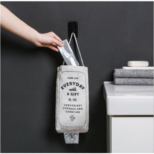 New Home Wall Mount Grocery Bag Holder Cactus Pattern Storage Bags Dispenser Linen Kitchen Organizer