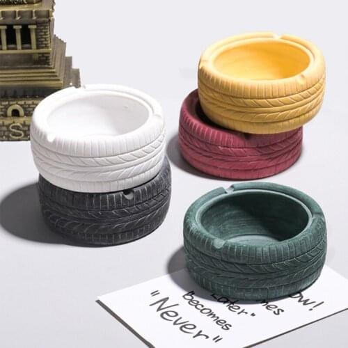 Resin Ashtray without Lid Creative Tire Tyre Shaped Ashtray with Rest Slot Home Decor for Office Bar TS2