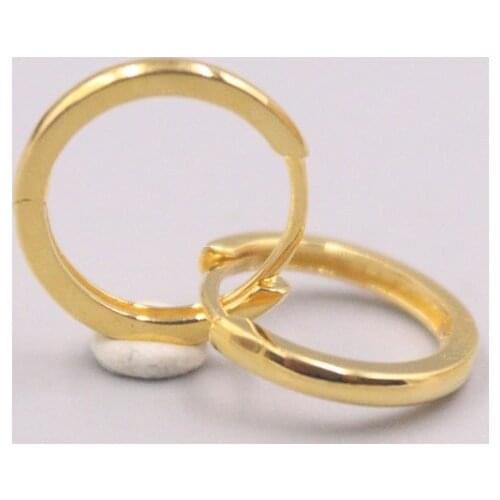 Real Pure 18K Yellow Gold Earrings Square Glossy Circle Hoop Earrings About 1.5g For Men Woman Gift