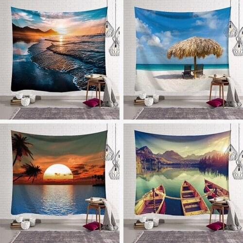 Nordic ins explosions hanging cloth art wall and wall blanket square seaside natural scenery series home furnishing fabric