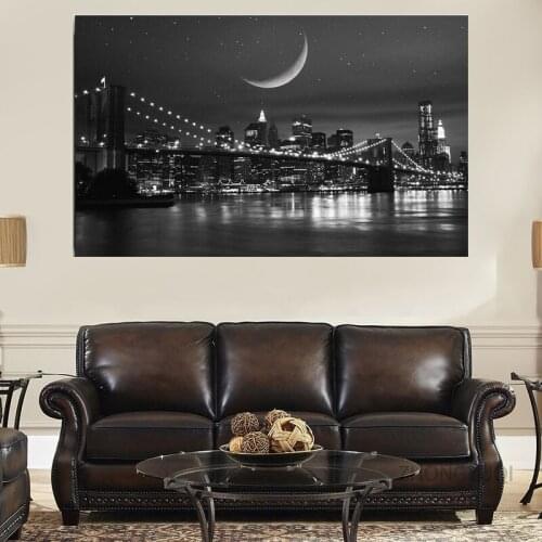 Modern Black and White New York Manhattan Bridge Landscape Posters Canvas Paintings Wall Art Pictures Living Room Wall Art Print