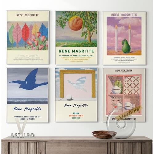 Rene Magritte Vintage Art Exhibition Poster Abstract Illustration Printable High Quality Wall Picture Home Decor Canvas Painting