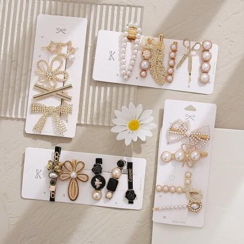 Handmade Pearls Hair Clips Pin For Women Fashion Geometric Flower Barrettes Headwear Girls Sweet Top Clip Crystal Accessorie