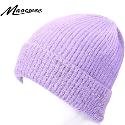 Women Winter Hat Knitted Beanie Hat Cashmere Knitted Hats for Women Cap Winter Autumn Rabbit Fur Ladies Solid Beanies Bonnet
