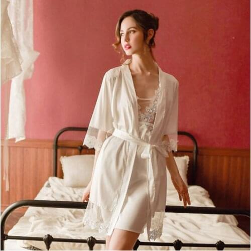 Women 2 Pieces Sets Ladies Sleepwear Sexy Robe Gown Set Sleep Lounge Indoor Clothing Nightwear Nightdress