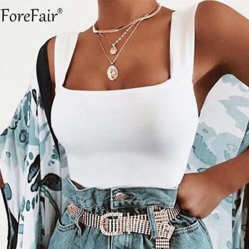 Forefair 2020 Summer Women Sleeveless Crop Top White Spaghetti Strap Basic Cami Black Casual Off Shoulder Backless Sexy Tank Top