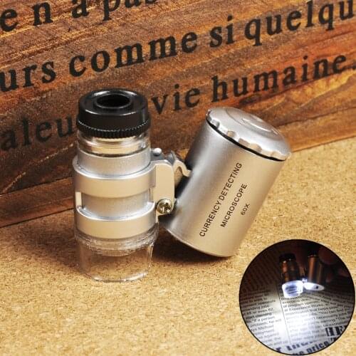 1PCs 60X Illuminated Magnifier Loupe Magnifier Magnifying Glass with LED light Stand Lupas Mini Microscope Magnifying Glasses