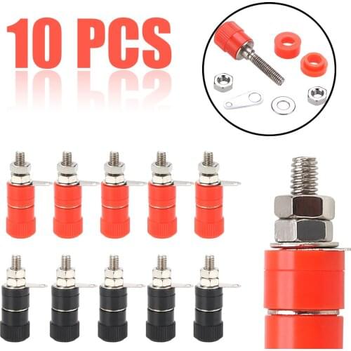 10pcs 4mm Banana Socket Connector Nickel Plated Binding Post Nut Banana Plug Jack Connector Red + Black DIY Connectors