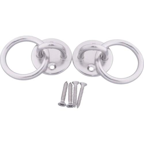 2Pcs 304 Stainless Steel M6 Round Sail Shade Pad Eye Plate U-shaped Hook Ring Welded with Screws