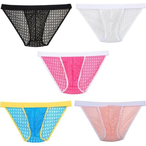 5PCS/Lot See-Through Circle Holes Bikini Briefs Sexy Mens Underwear Transparent Fashion Style Mini Underpants Male Shorts