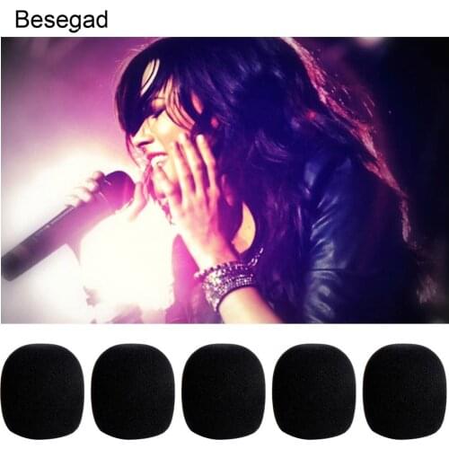 Besegad 5 PCS/Set Handheld Stage Karaoke Sponge Microphone Windscreen Protection Wind Shield MIC Sponge Foam Cover Shield Black