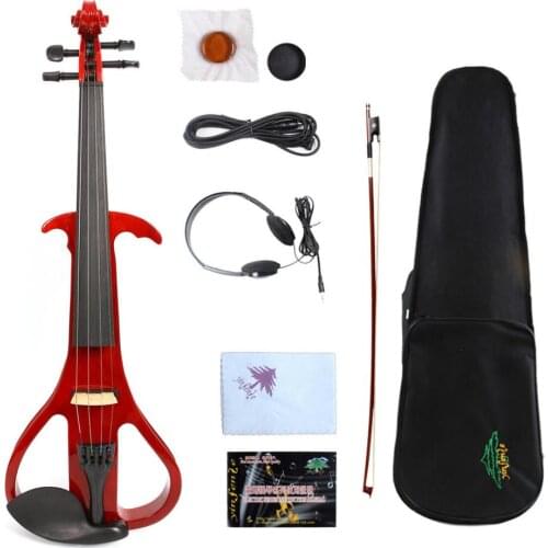 Yinfente 4/4 4 string red Electric Silent Violin natural wood Free Case&Bow&Rosin#EV3