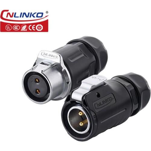 Cnlinko IP67 AC DC Jack 2 Pin Quick Plug Connection Plug Female Wiring 20A Power Soldering Panel Connector for Solar Lighting