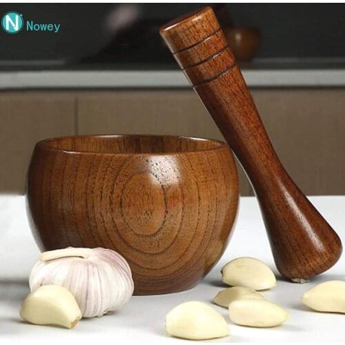 Wooden Spice Crusher Resin Bowl Mortar Pestle Spice Pepper Crusher Herbs Grinder Garlic Mixing Bowl Press Bowl Kitchen Tools
