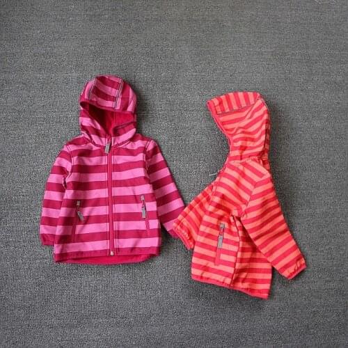 Baby girls hooded rose stripe softshell jacket, windproof baby coat, toddler jacket on sale for one size only (size 74)