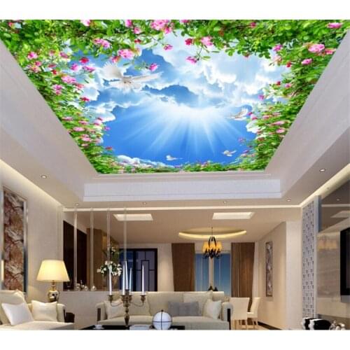 Beibehang Modern 3D Photo Wallpaper Blue sky and white sky zenith wallpaper Home Interior Decor Living Room Ceiling Lobby Mural
