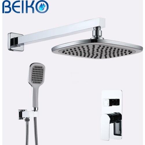 Chrome Rain Shower Faucet System Set Bathroom Bath Mixer Tap Matt Silver Rose Brass Diverter Hand Held 8-16" Head Wall Arm Kit