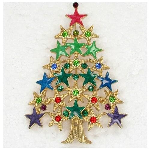Colorful Rhinestone Christmas tree Pin brooches C550 E2