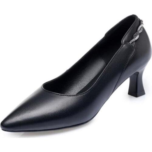 Best Sale 2020 New Spring Rhinestone Pointed High Heel Shoes Top Cowhide Leather Shoes Fashion Charm Non-slip Wear Women Shoes