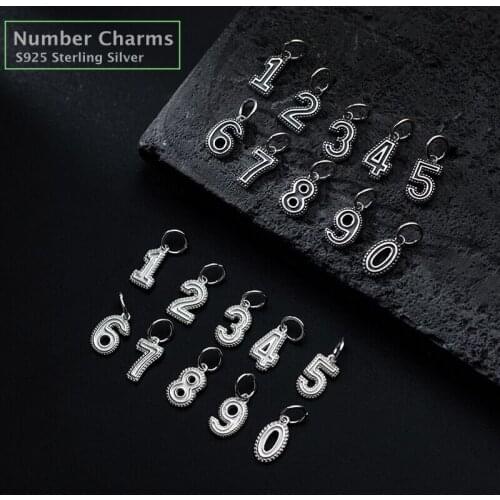 Lo Paulina Solid 925 Sterling Silver Bead Charms Sliding Number 0~9 For Jewelry Gifts Making