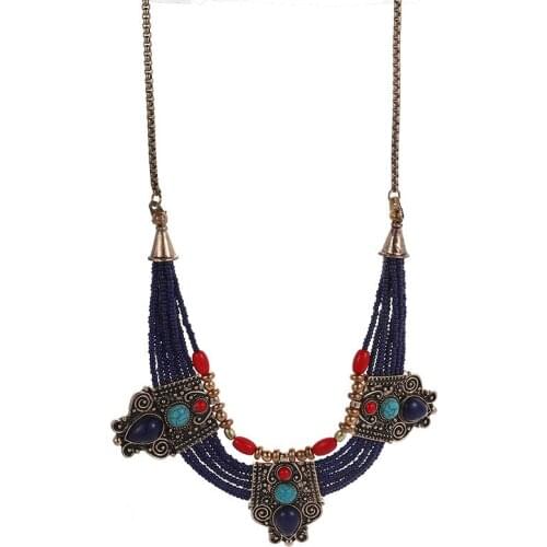 Fashion Retro Bohemian Ethnic Handmade Beaded Necklace Female Multi-Layer Color Clothing Accessories