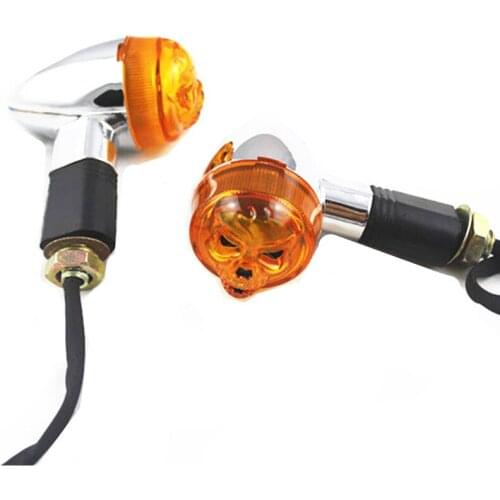 Motorcycle Bike Chrome 10mm Amber Skull Turn Signal Light Dual Sport bike Cafe Racer Old School Bobber