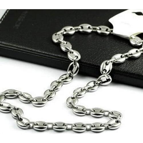 Popular Mens Link Chain Stainless Steel 9mm Mens Coffee Bean Chain Necklace Bracelet Mens Womens Necklace 7-40inch