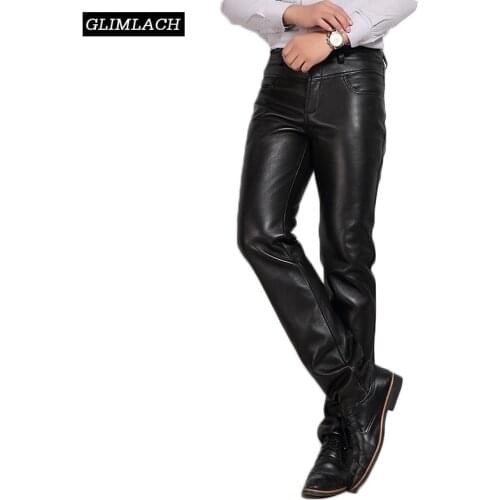 Luxury Business Casual Sheepskin Genuine Leather Pants Men Clothing 2018 New Fleece Warm Natural Leather Trousers Streetwear Man