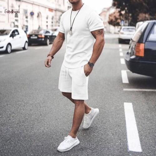 2021 Summer Mens Sets Solid Color Linen Short Sleeve Shirt Casual Beach Shorts Streetwear Casual Men Suits 2 Pieces