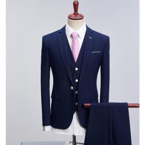 Mens Suit Solid Color Formal Business One Button 3-Piece Suit Casual Wedding Groom Suits