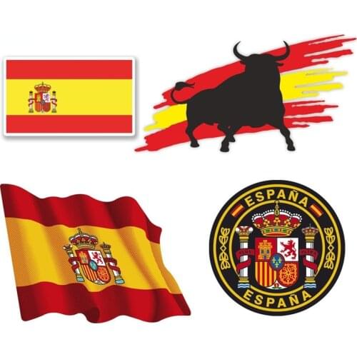 Bull Skull Sticker with Flag Badge Brand Car Sticker Decal Decor for Car Motorhome Laptop Spain Motorcycle Off-road Accessories