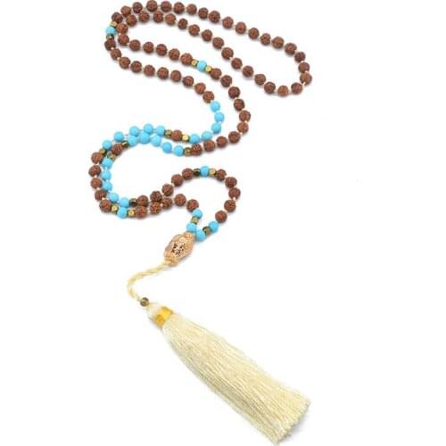 Natural Stone Crafts Bohomia Bodhi Bead Necklace Buddha Pendant Tassel Necklace Dropshipping Healing Jewelry For Woman Gift