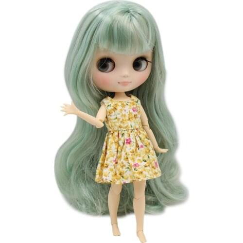 Middie Nude Blyth Doll with mint green mix golden hair matte face gray eye 20cm DIY Toys with hand set No.BL1147/1049