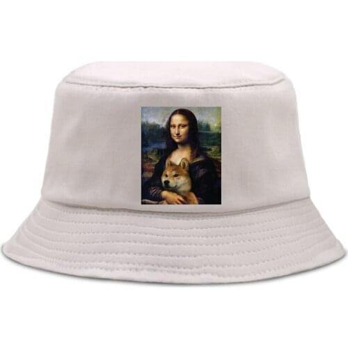 Funny Mona Lisa Harajuku Bucket Hats Unisex Outdoor Fisherman Hat Sunscreen Sport Panama Cap Summer Foldable Fishing Sun Caps