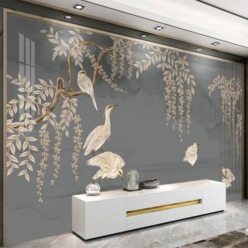 Custom Any Size Mural Wallpaper Chinese Style Hand Painted Flower And Bird Classical Art Living Room TV Background Wall Murals