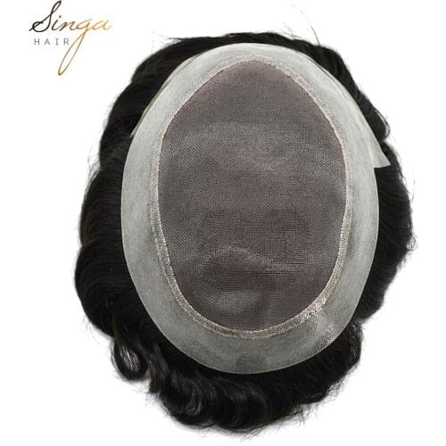Fine Mono Mens Toupee Clear Poly Remy Hair System All Hand Tied Light Medium Density Black Hair Transparent Replacement wig Ts-1