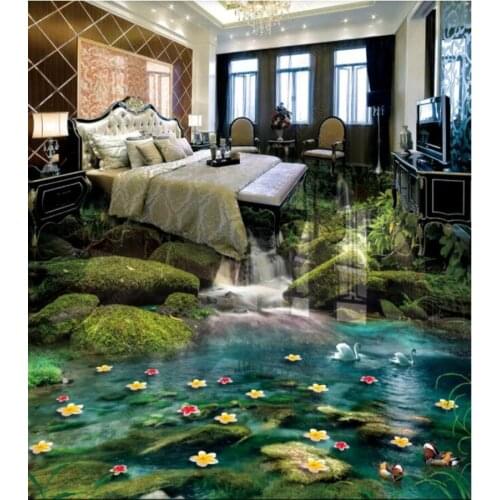 PVC Forest waterfall flowing water 3D non-slip waterproof self-adhesive 3D floor sticker tiles bathroom 3D wallpaper