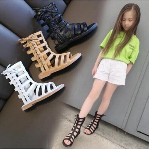 Girls Sandals 2020 Summer Kids Roman High-Top Boots Toddler Kids Side Zip Fashion Soft Sandals